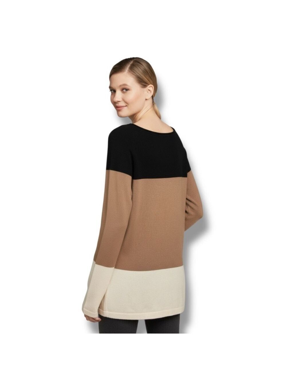 Equipment Femme Cotton Cashmere Color Block Sweater Size Small Black Tan Cream